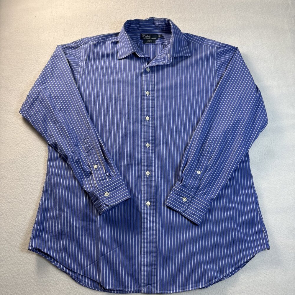Polo Ralph Lauren Curham Classic Fit Shirt Mens Large Blue White Striped Button‎